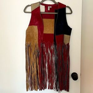 ASOS leather suede fringe color block vest